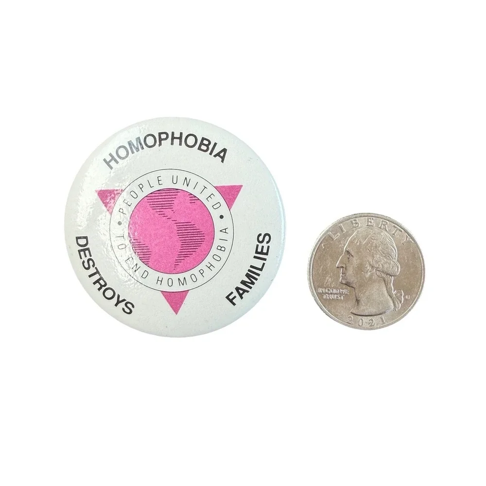 Vintage Homophobia Destroy's Families Pinback Button Badge Gay LGBT Triangle